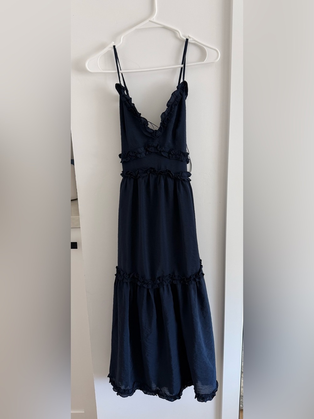 miami Navy Ruffle-Detail Maxi Dress